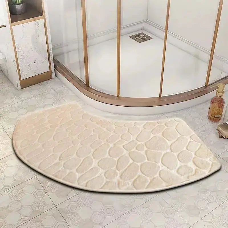 Curved beige bathroom mat, thickened and absorbent, non-slip and dirt-resistant entrance mat