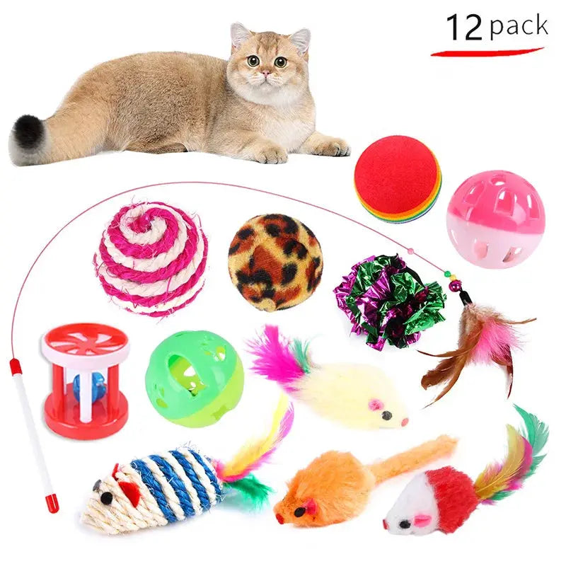 Kitten Toys Variety Pack Cat Toys Set With Funny Cat Stick Sisal Mouse Bell Balls For Cats And Kitten Entertainment