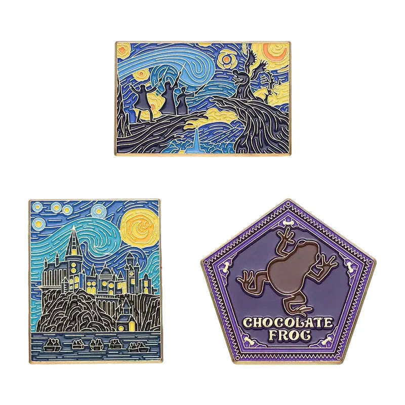 Enamel Pins Set Three To Five Pieces Tarot Cards Night Sky Black Cat Brooch Lapel Pin Punk Gothic Jewelry Gift