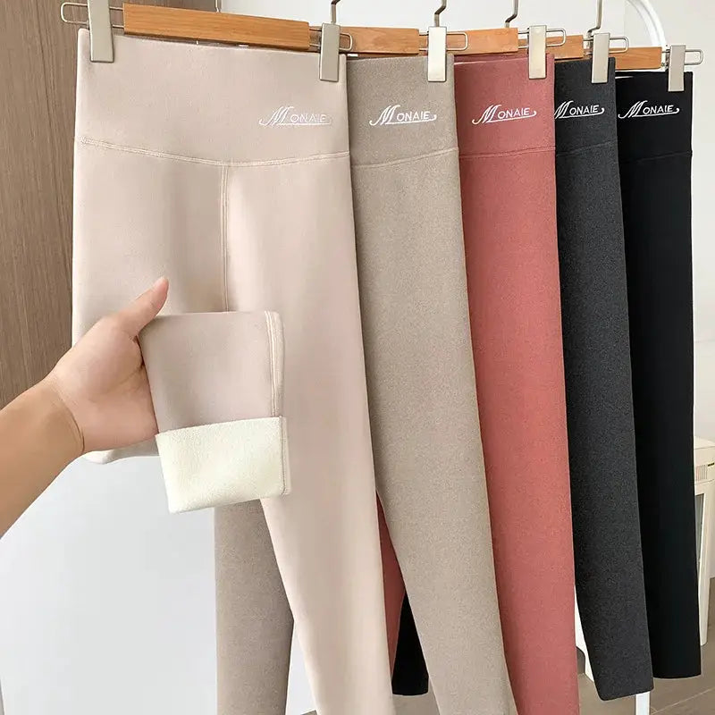 Winter cashmere leggings for women, high-waist, slim-stretch, fleece-lined, 6-color set by Simples Market.