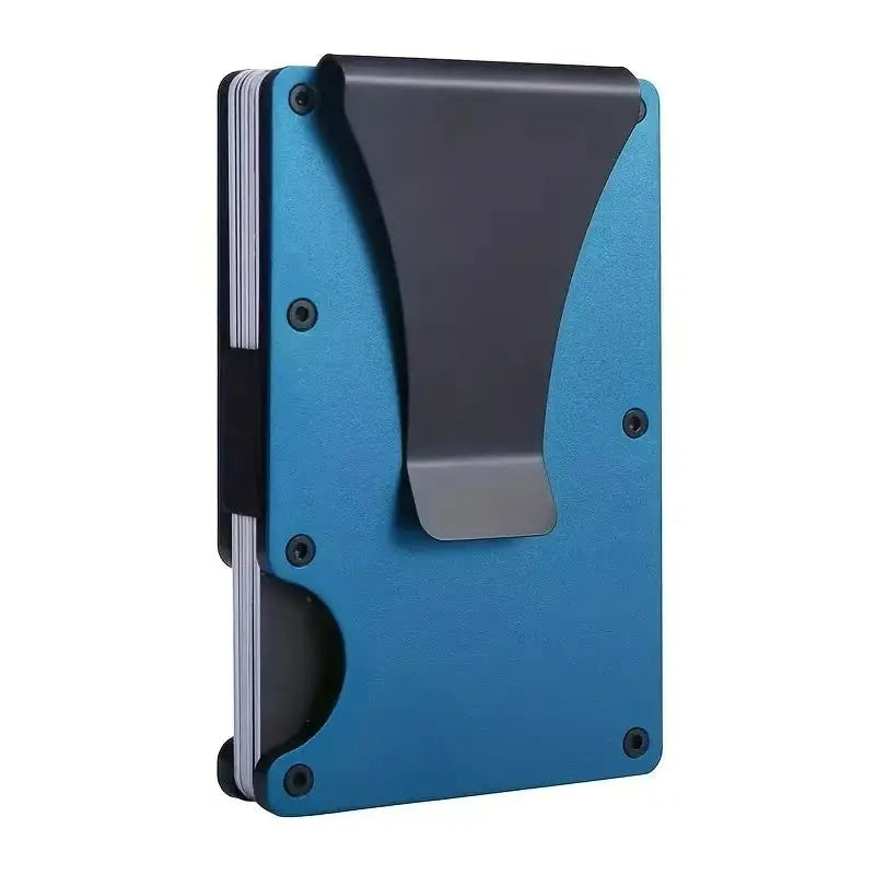 Minimalist aluminum RFID wallet with money clip, blue, by Simples Market