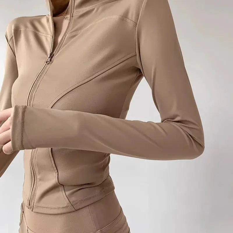 Sun Quick Drying Womens Sports Coat Slim Fit Yoga Jacket With Full Length Zipper For Running And Fitness