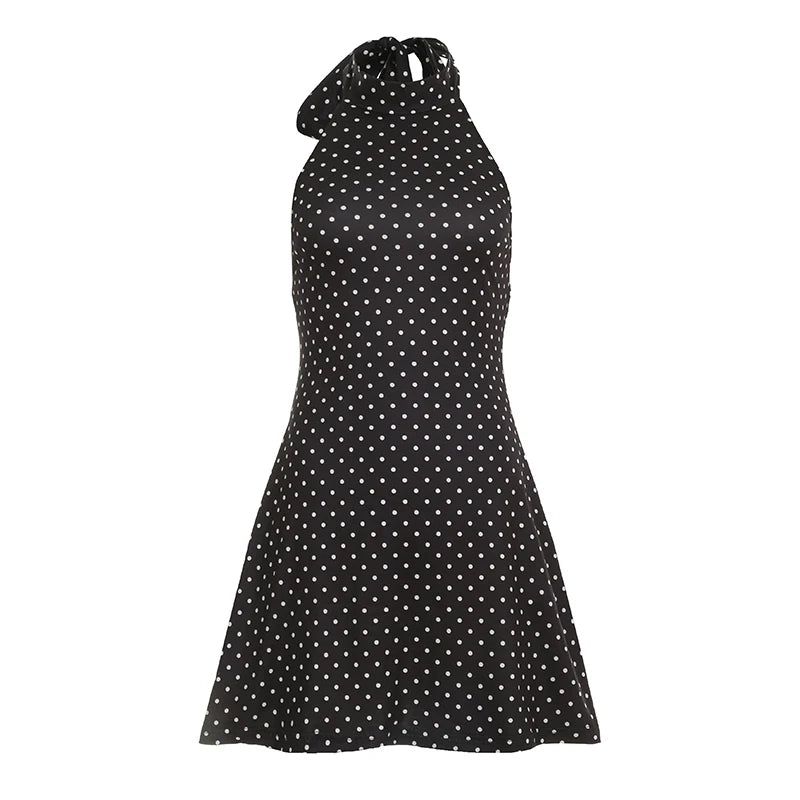 Suchcute Sexy Polka Dot Print Halter Dress For Women Party Backless