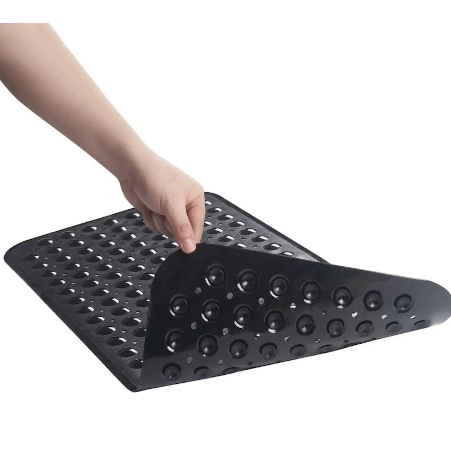 Simples Market PVC non-slip bath mat with suction cups and drain holes, black, 15x27.6in.
