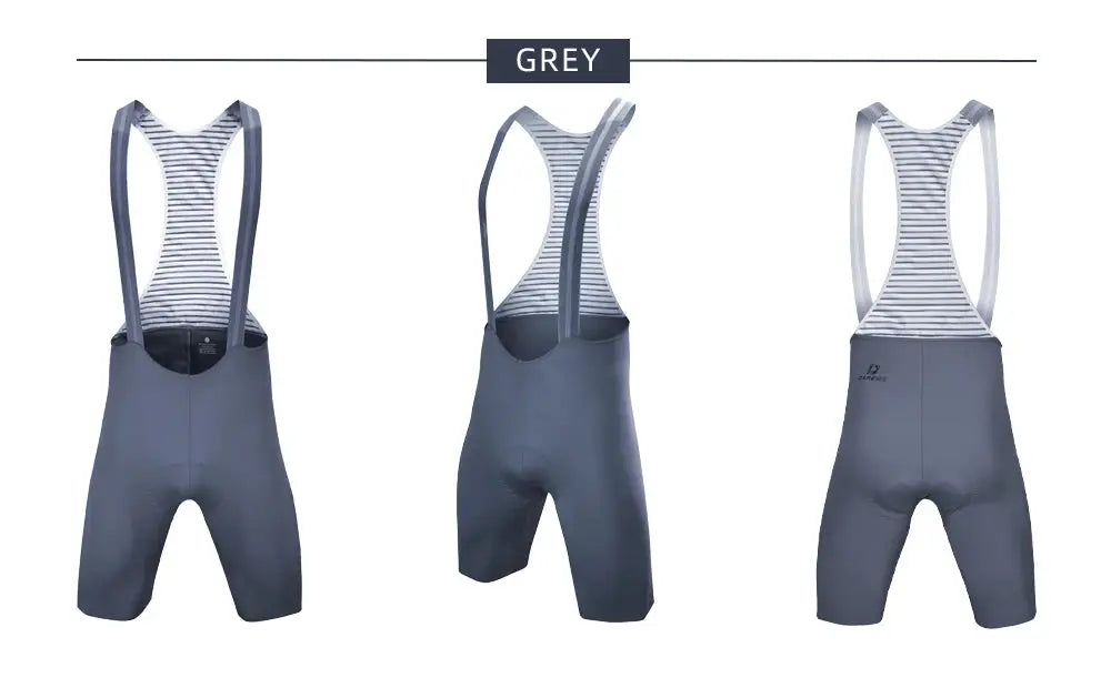 DAREVIE men's cycling bib shorts in grey with striped bib straps, 4-way stretch, Simples Market.