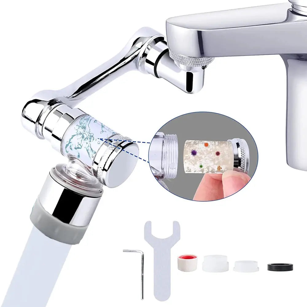 Simples Market universal faucet extender with filter; chrome arm, 1080° swivel, 2-mode aerator