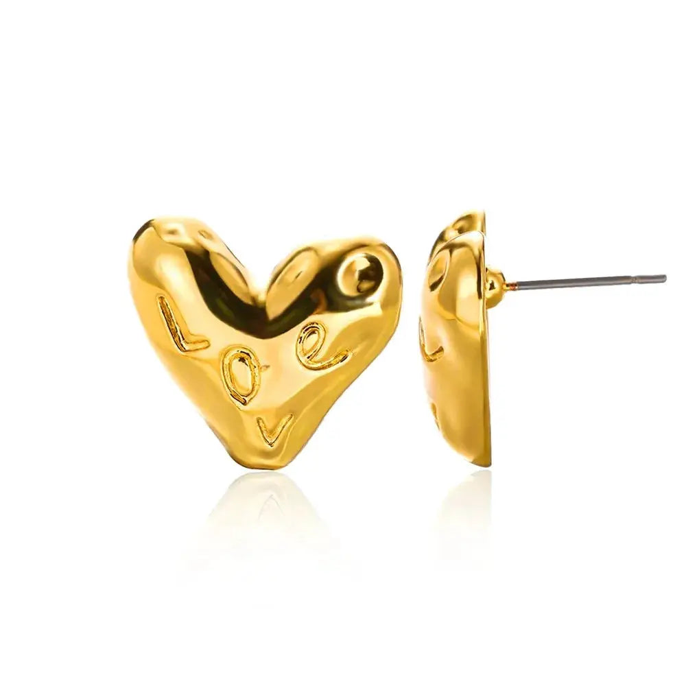 Hollow Zircon Heart Earrings For Women Stainless Steel Gold Color Jewelry Gift Free Shipping Luxury Wedding Accessory