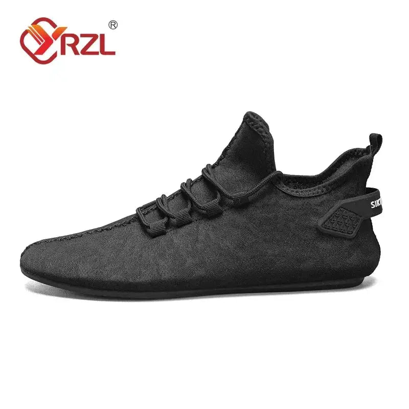 YRZL men's black suede loafers driving moccasins with non-slip sole