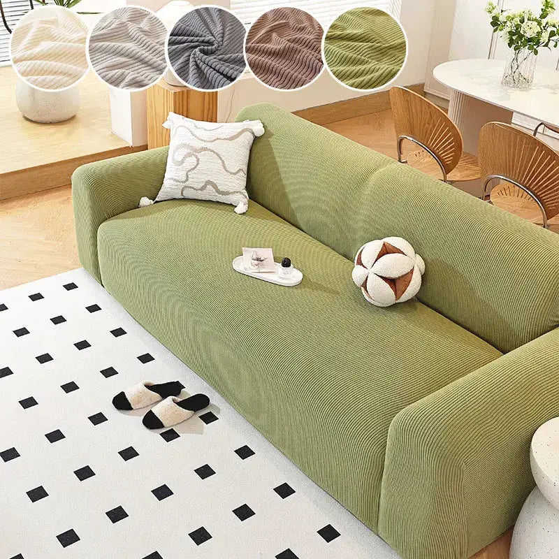 Velvet sofa cover by Simples Market in olive green, anti-slip, plush fabric