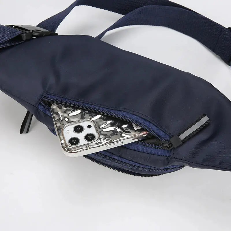 Simples Market navy waist bag, ultrathin fitness waist pack with external zip pocket for phone