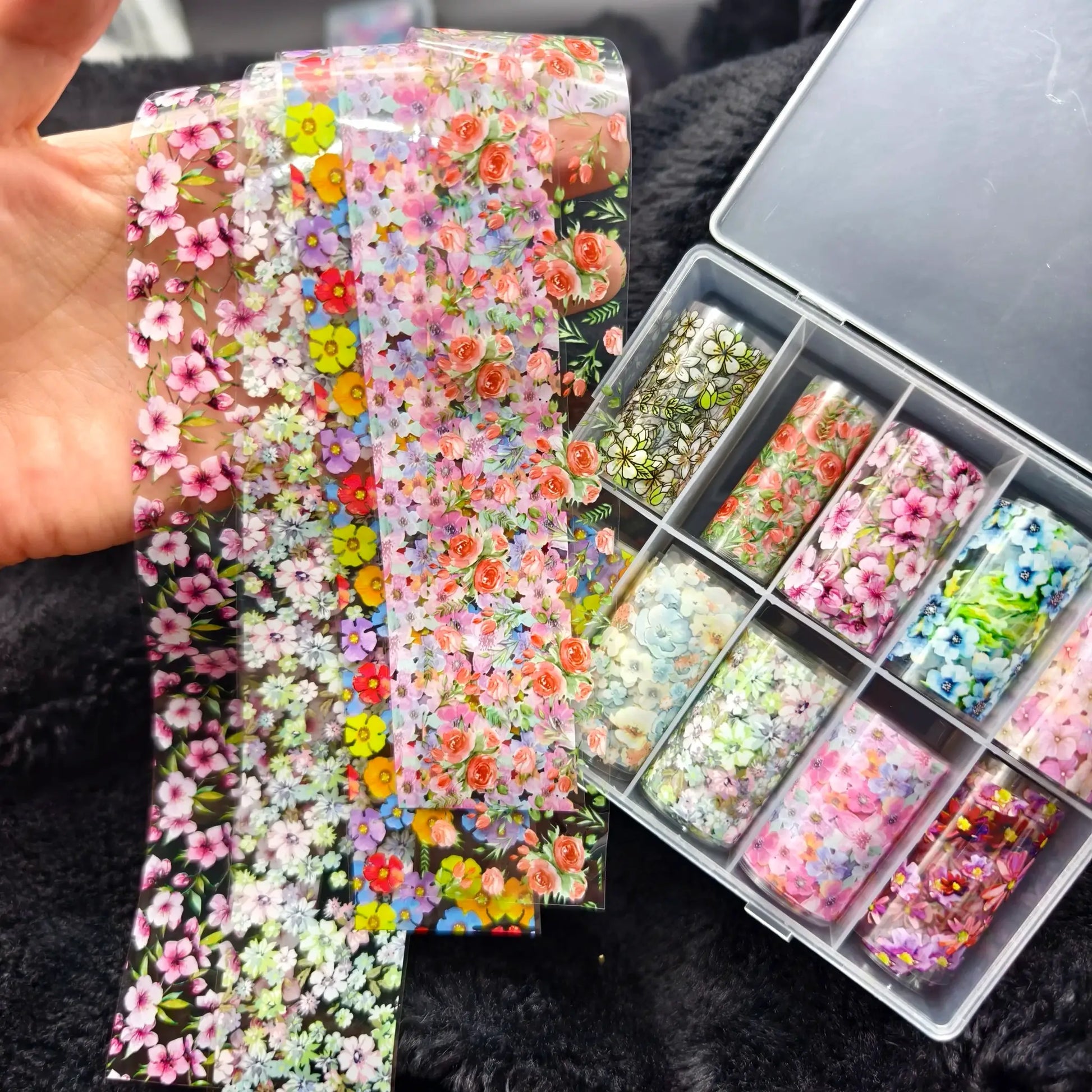 Floral nail foil sheets set with colorful flower decals for nail art transfer stickers