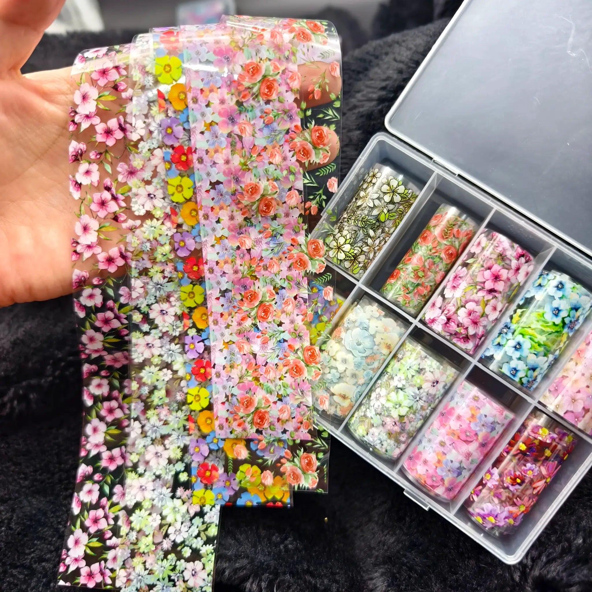 Floral nail foil sheets set with colorful flower decals for nail art transfer stickers
