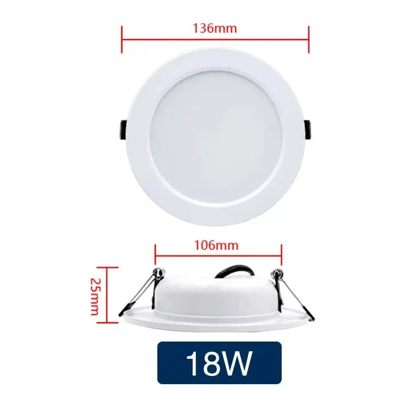 Simples Market LED downlight, 18W, round white recessed ceiling lamp with 136mm outer diameter and 25mm height