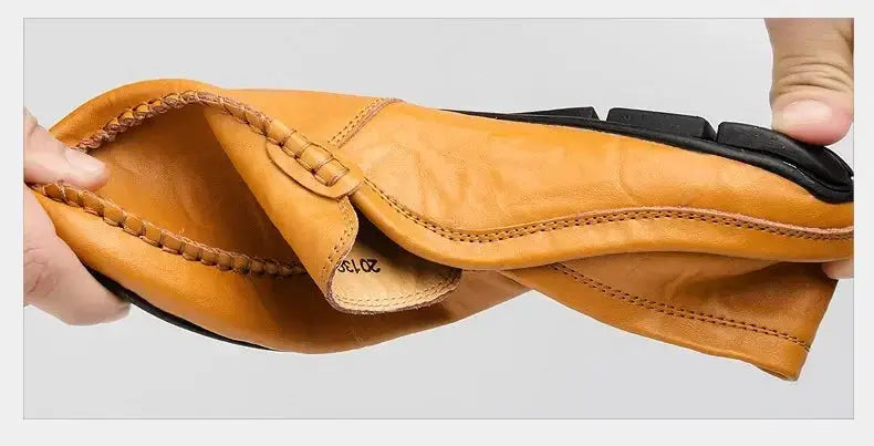 Simples Market men's casual genuine leather loafers in tan, slip-on moccasins