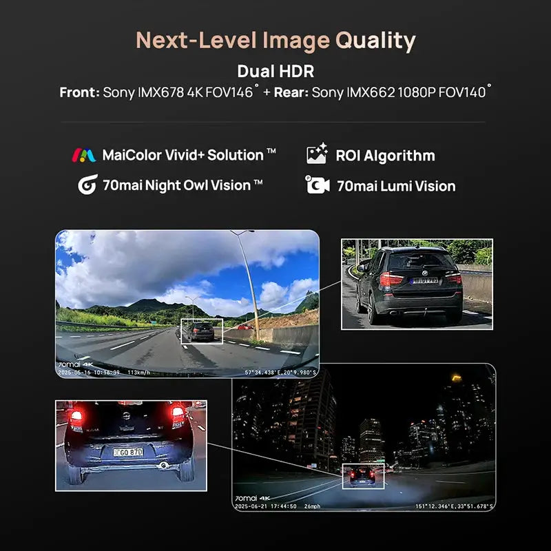 70mai Dash Cam A810S 4K HDR with GPS and Wi‑Fi 6