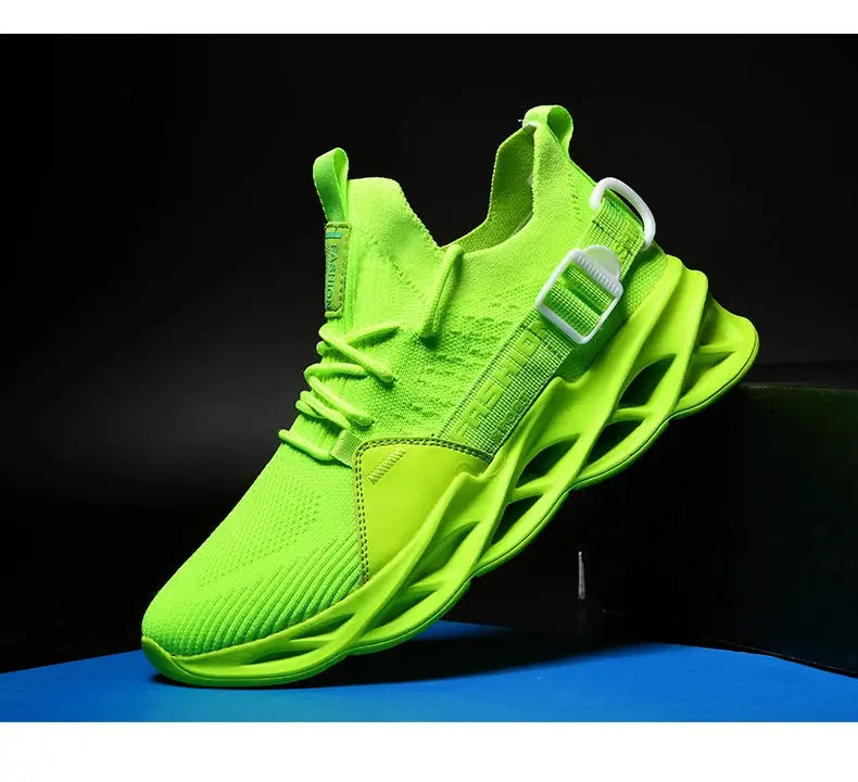 Sneakers by Simples Market neon lime mesh with breathable upper and chunky thick sole
