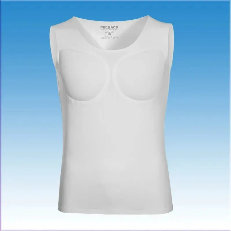 Simples Market 3D fake muscle undershirt, white sleeveless chest-padding top