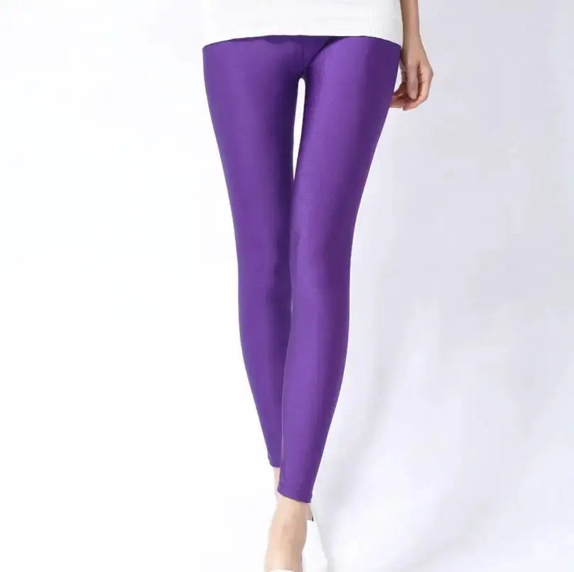 VivaWear Spring Solid Candy Neon Leggings For Women High Stretch Breathable Polyester All Day Comfort