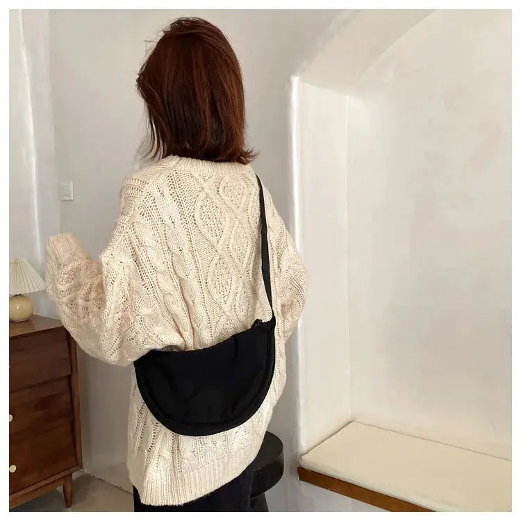 Casual nylon hobo crossbody bag for women in black by Simples Market, large-capacity tote