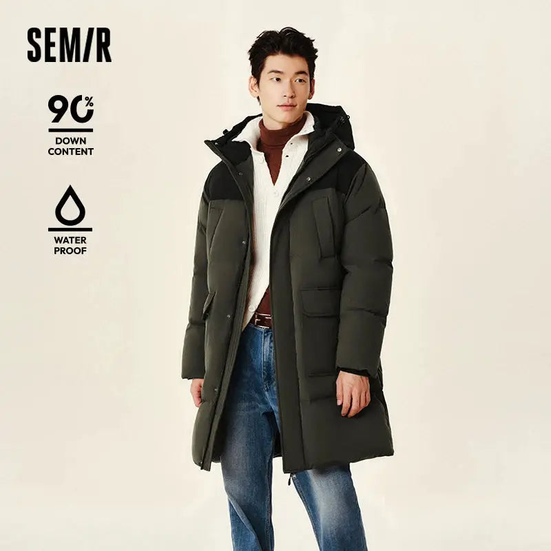 Semir men's long down jacket, dark olive green, waterproof quilted puffer coat