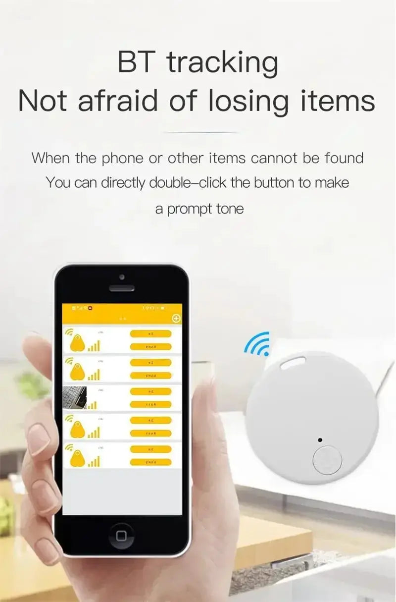 Xiaomi GPS Tracker Bluetooth 5.0 anti-lost mini device, circular white tracker with smartphone app UI