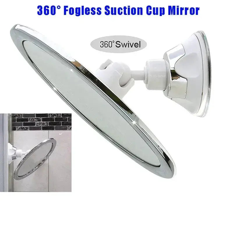 Fogless makeup mirror with suction cup holder, 360° swivel, chrome finish, Simples Market