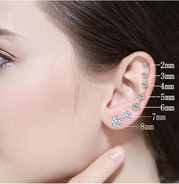 Titanium Steel Stud Earrings For Men And Women Screw Back CZ Zircon Round Four Color Silver Black Rose Gold Golden Gift