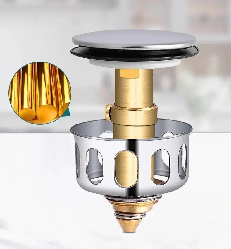 Basin drain with pop-up stopper, chrome finish and brass inner valve, Simples Market