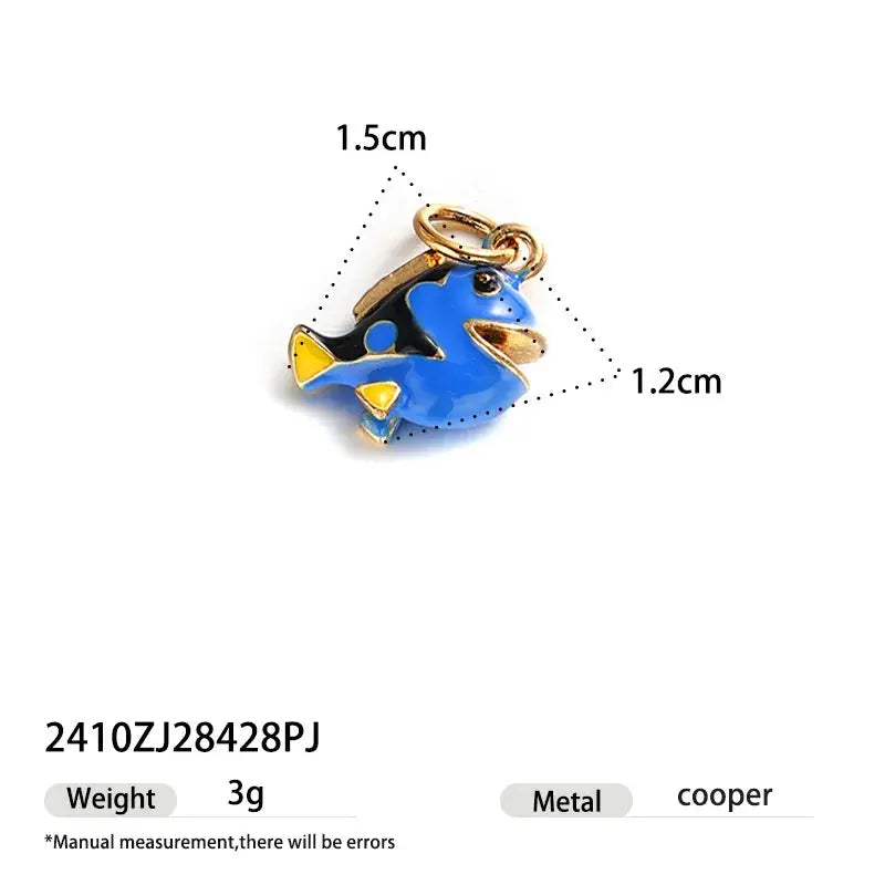 Cartoon dinosaur pendant single hoop earring; blue mini dino with gold-tone trim, Simples Market
