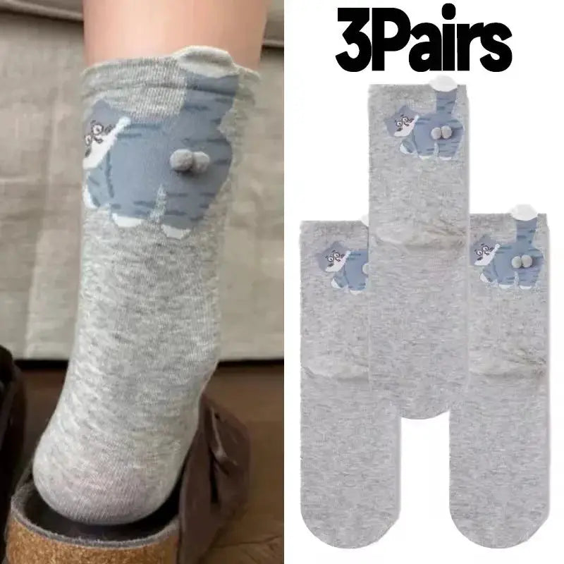 3D Cute Cat Socks Black And White Cotton Socks For Women And Girls Breathable Soft Kawaii Gift Sock Set
