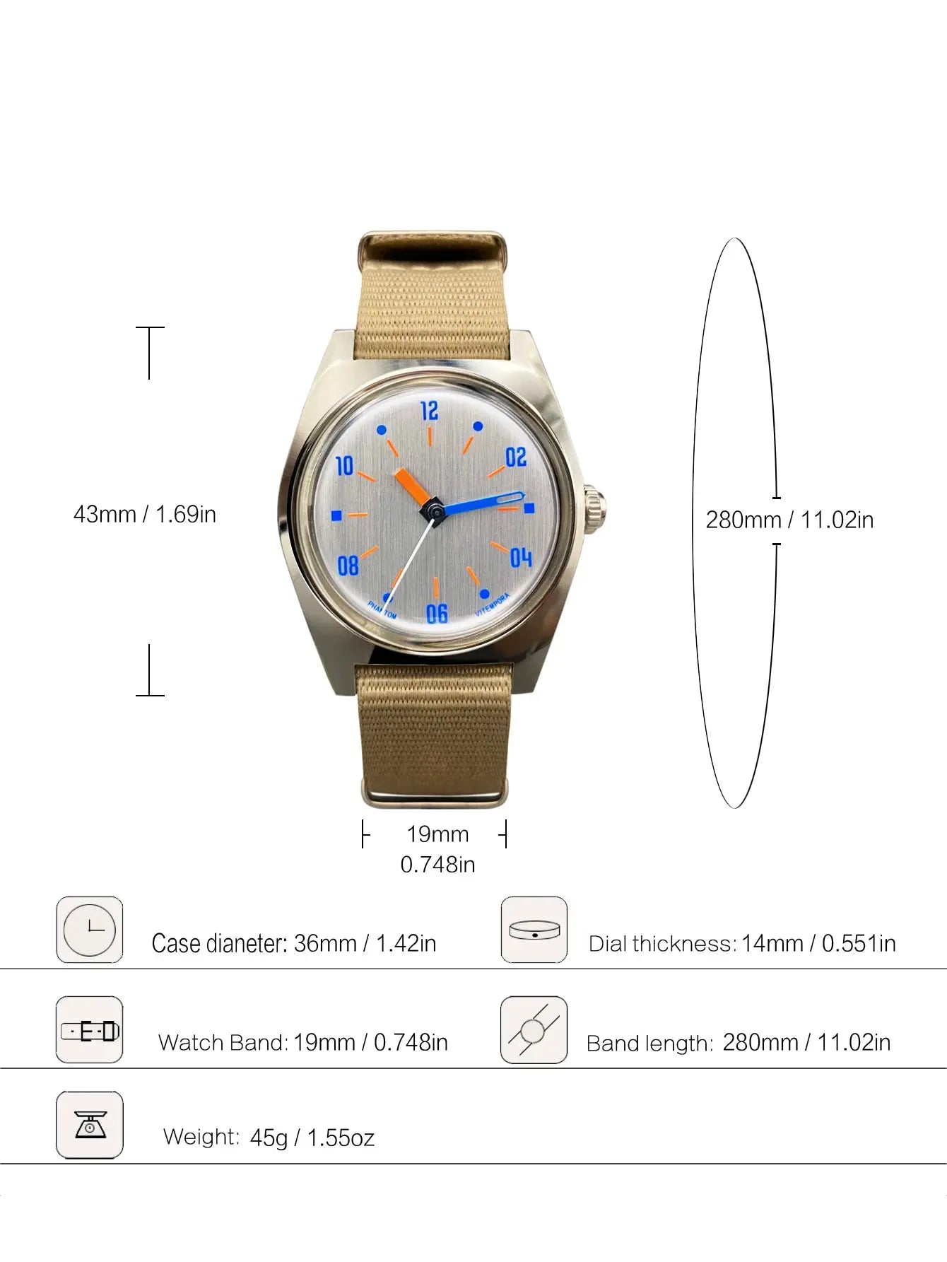 Simples Market 7120 hand-wind men's mechanical watch with beige fabric strap and brushed silver case