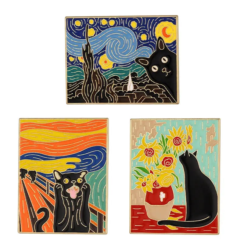 Enamel Pins Set Three To Five Pieces Tarot Cards Night Sky Black Cat Brooch Lapel Pin Punk Gothic Jewelry Gift
