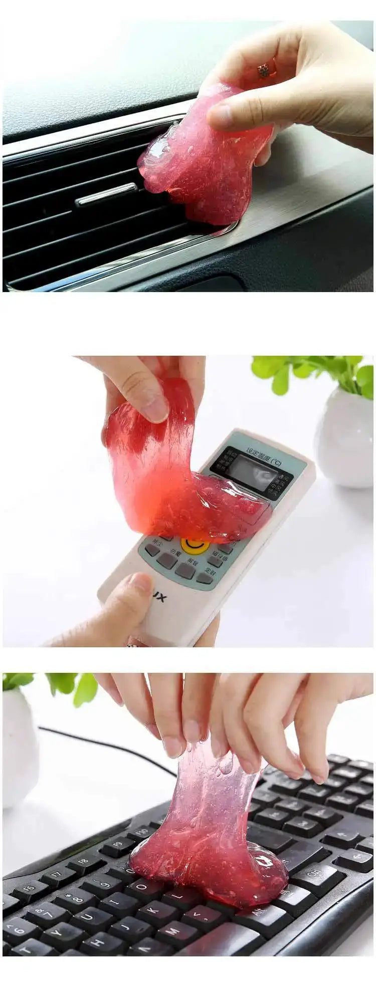 Car cleaning gel putty, pink-red, universal dust cleaner for auto air vents, remotes and keyboards