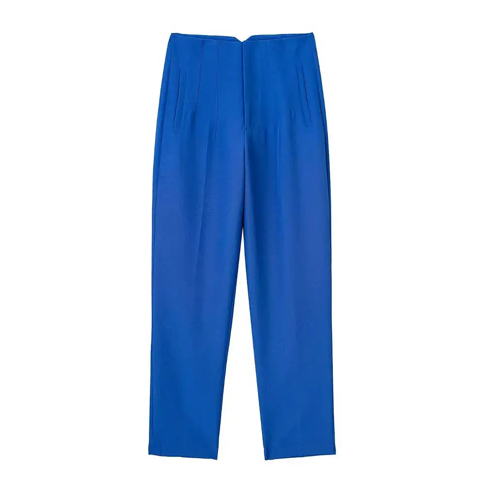 Duoperi Women High Waist Trousers Solid Color Premium Polyester Blend for Comfort and Flattering Fit