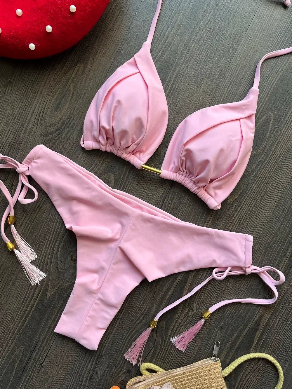 Ruotongsept 2025 New Sexy 13 Color Triangle Bikini Set For Women Push Up Brazilian Swimwear Beachwear