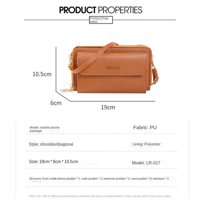 Crossbody bag by Simples Market in brown PU, women's shoulder bag with double zippers, large capacity.