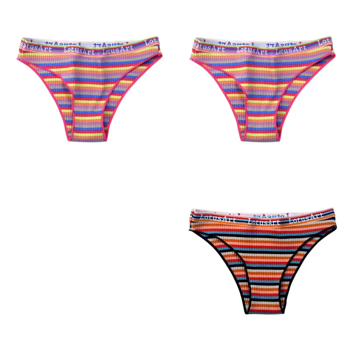 3-pack cotton women’s panties, colorful striped low-rise briefs with LotusArt waistband