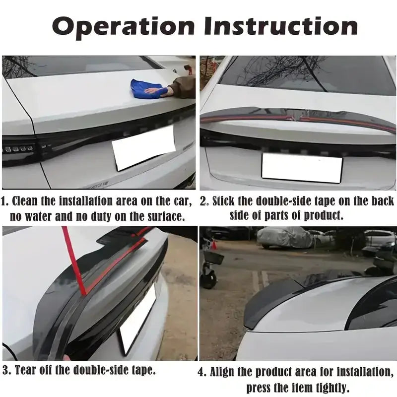 BMW E46 rear spoiler lip ducktail 3pc, gloss black ABS, adhesive by Simples Market