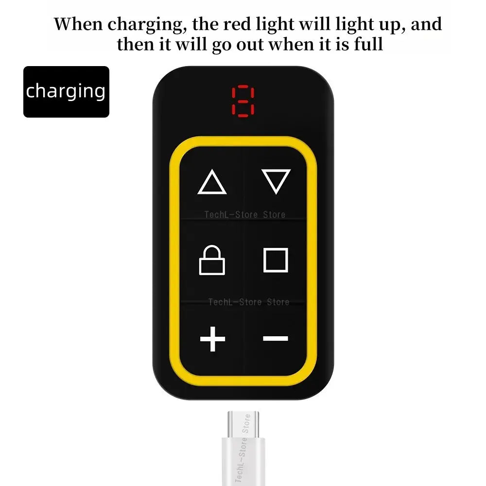 Garage door remote control by Simples Market, black with yellow border, multi-frequency 300-915MHz
