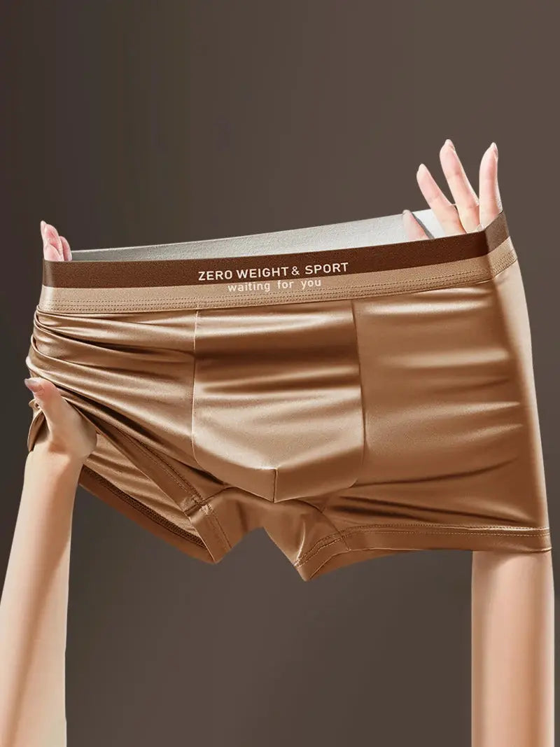 Men's boxer shorts in bronze ice-silk fabric, breathable plus-size underwear