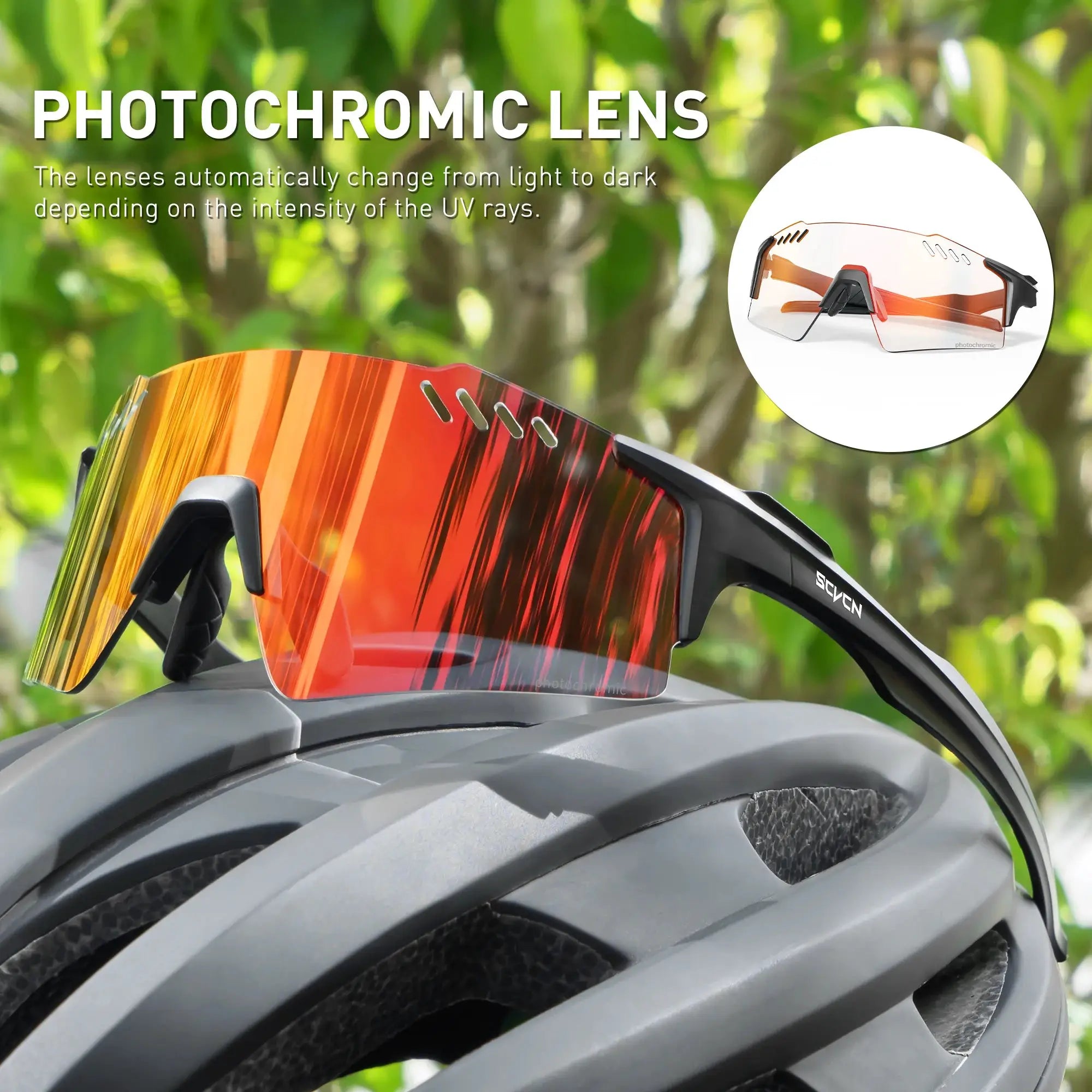 SCVCN Photochromic Cycling Glasses With Adaptive Lenses UV400 Protection For Outdoor Sports