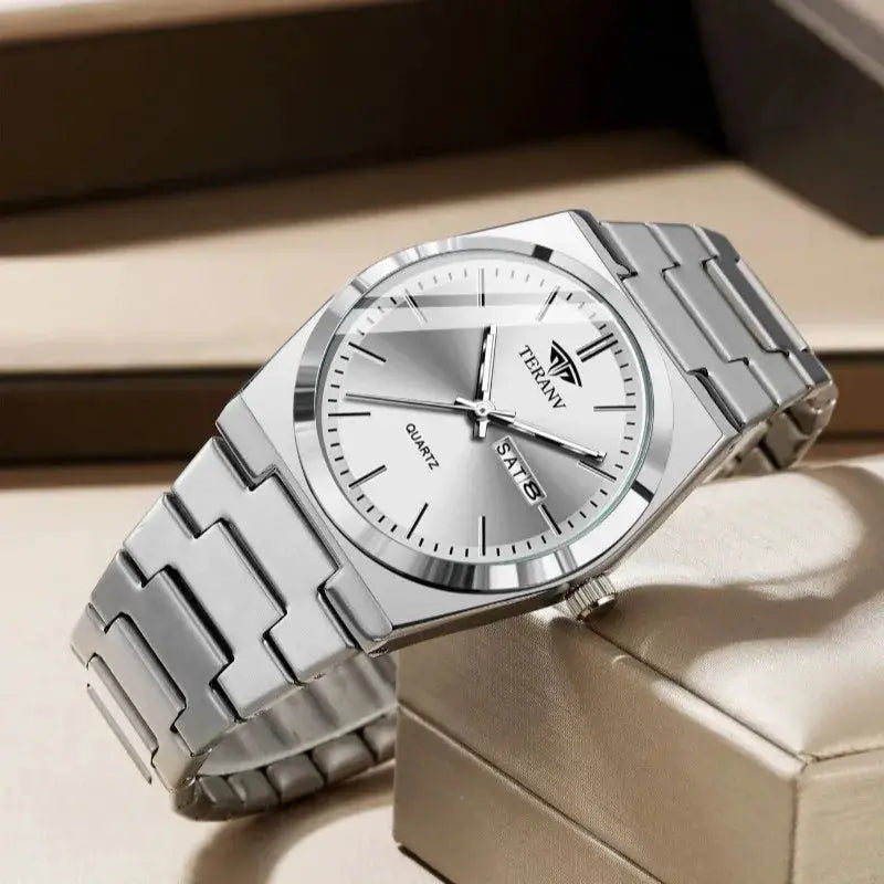 Mens Slim Stainless Steel Calendar Quartz Watch For Men Modern Fashion Timepiece Elegance