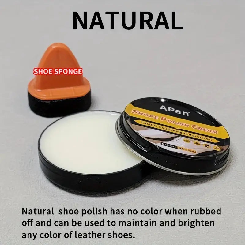 Shoe polish kit Apan natural colorless cream with orange sponge