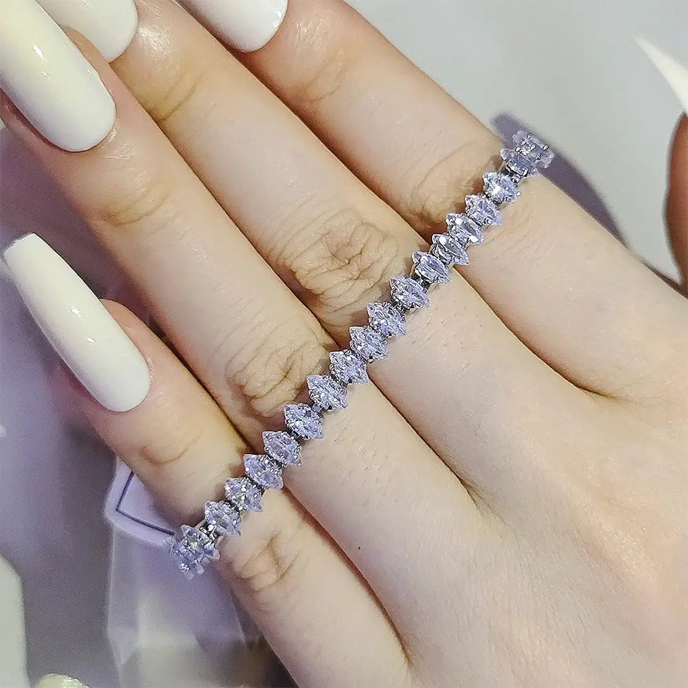 2024 New Marquise Oval Square Cut Luxury Silver Tennis Bracelet Bangle For Women Party Gift Jewelry S7062