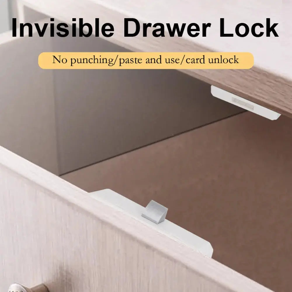Two white invisible drawer locks for file cabinets with NFC card unlock, Simples Market