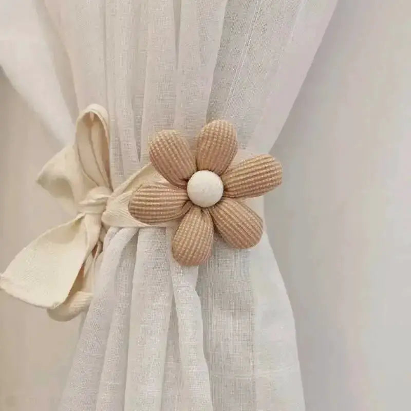 3D Flower Curtain Tiebacks Beige Cotton Webbing Adorable Nursery Decor For Kids Room