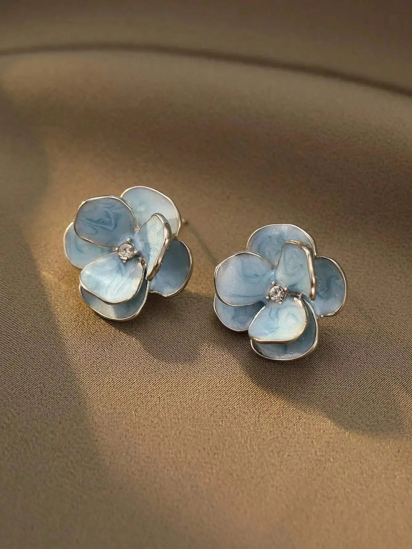 Blue Pink Enamel Flower Drop Earrings Women Fashion Jewelry Gift