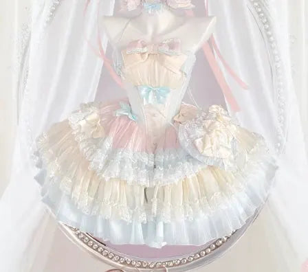 Girls Birthday Lolita Dress Tube Top Satin Bowknot Pettiskirt Mini