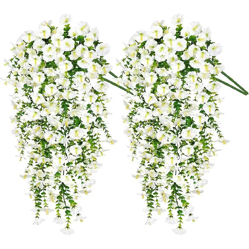 75cm White Artificial Morning Glory Wall Hanging Vines With Eucalyptus Silk Flowers For Home Or Garden Decor