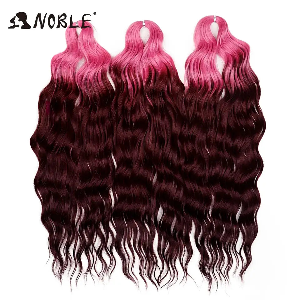 Three Noble Hair synthetic loose deep wave 24in braiding hair extensions, pink to burgundy ombre.